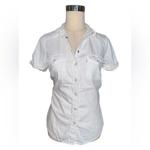 Levi’s Women’s White Denim Short Sleeves Button Up S Western Pocketed Collared